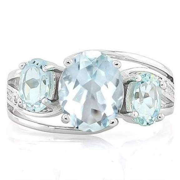 AQUAMARINE & 1 1/5 CT BABY SWISS BLUE TOPAZ STERLING SILVER RING