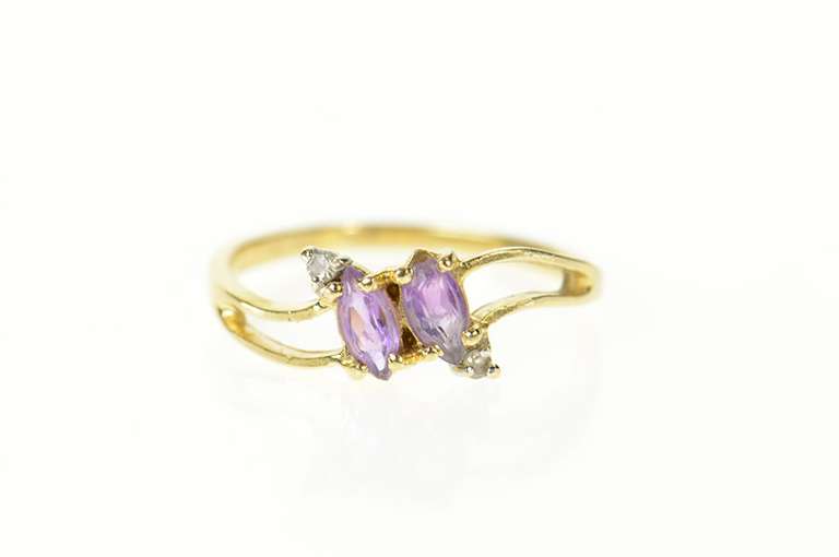 14K Yellow Gold Marquise Amethyst Diamond Accent Bypass Ring