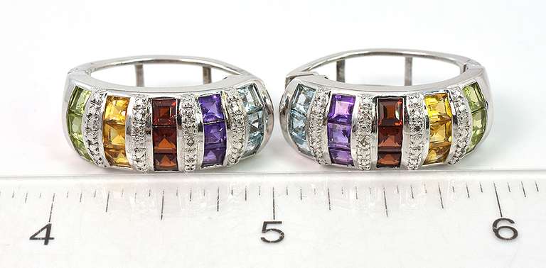Fun Rainbow Hinged Hoops in Sterling Silver