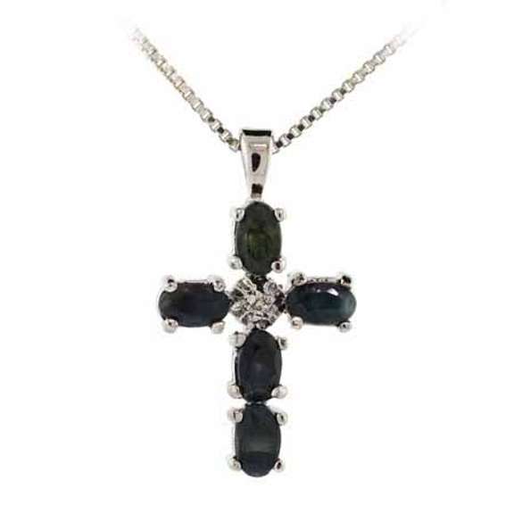Sterling Silver Sapphire & Diamond Accent Cross Pendant