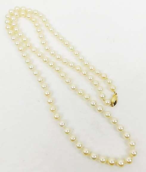 High Quality 26 IN Pearl Necklace, 14K Clasp