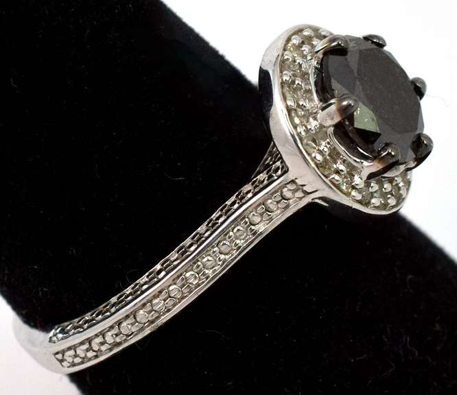 Striking Black Moissanite & Diamond Ring in Sterling Silver