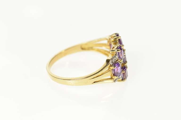 10K Yellow Gold Amethyst Diamond Tiered Statement Band Ring