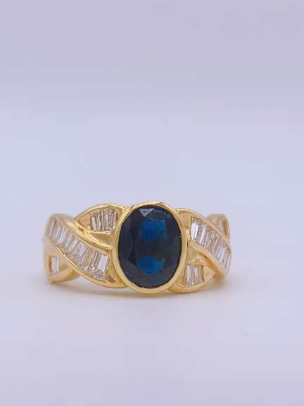18kt Gold Blue Sapphire & Diamond Cocktail Band Ring