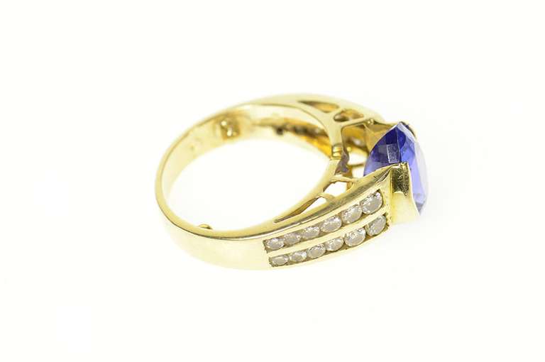 18K Yellow Gold Pear Iolite Diamond Classic Statement Ring