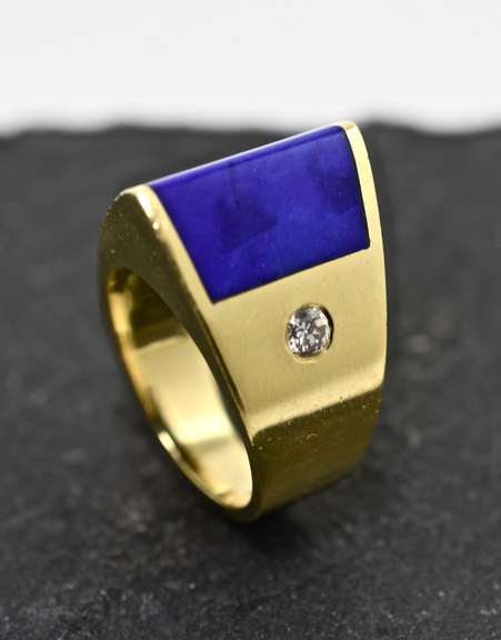 Fabulous Architectural Lapis & Diamond 18K Ring
