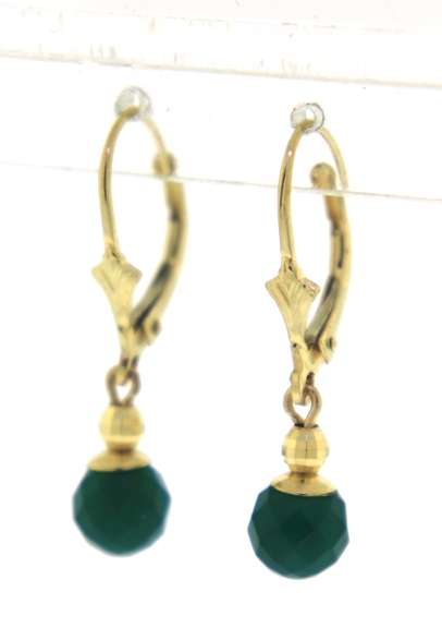 Amazing Yellow Gold Green Faceted Bead Leverback Earrings