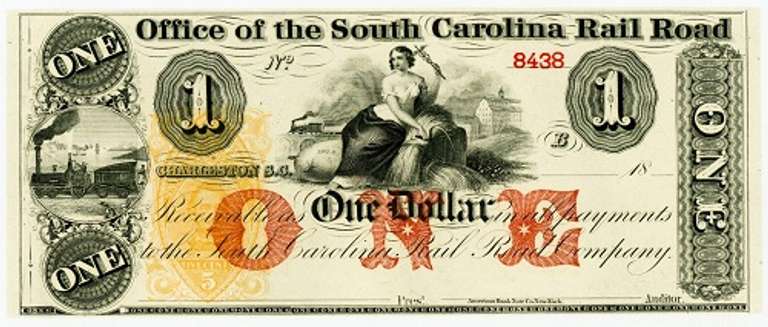 Superb Gem Crisp 1800's $1 Note Office Of The South Carolina Railroad!