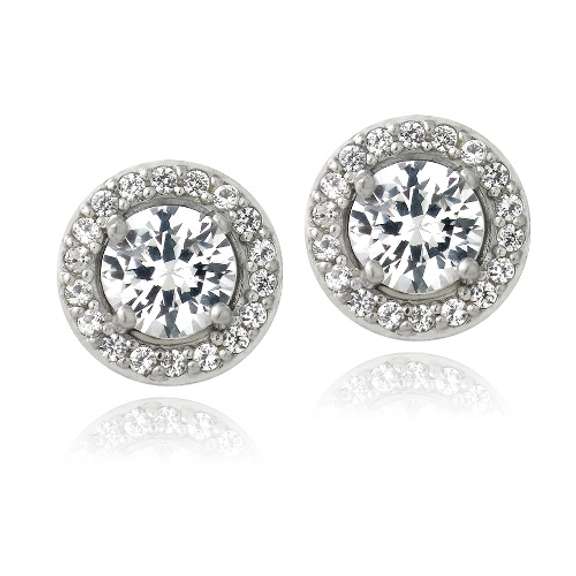 Sterling Silver 3ct Created White Sapphire Round Halo Stud Earrings