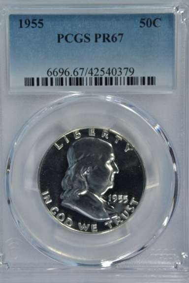 Superb Gem Proof 1955 Franklin Half Dollar. PCGS PR67