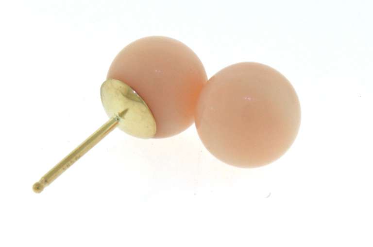 Simple Yellow Gold 8.5-9mm Coral Ball Earrings