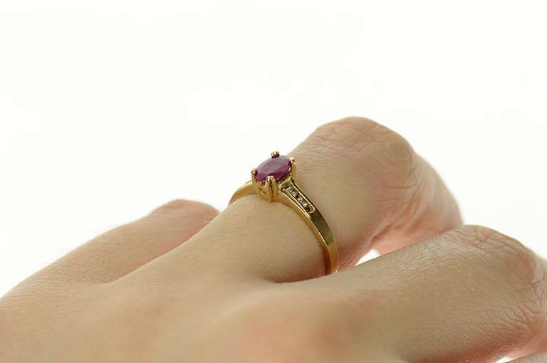 14K Yellow Gold Oval Ruby Diamond Accent Engagement Ring