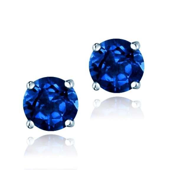 Sterling Silver 2.1ct Created Sapphire Stud Earrings, 6mm