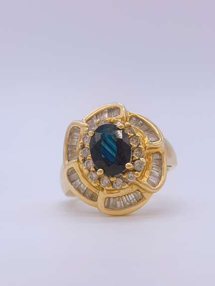 14kt Gold Blue Sapphire & Diamond Cocktail Ring