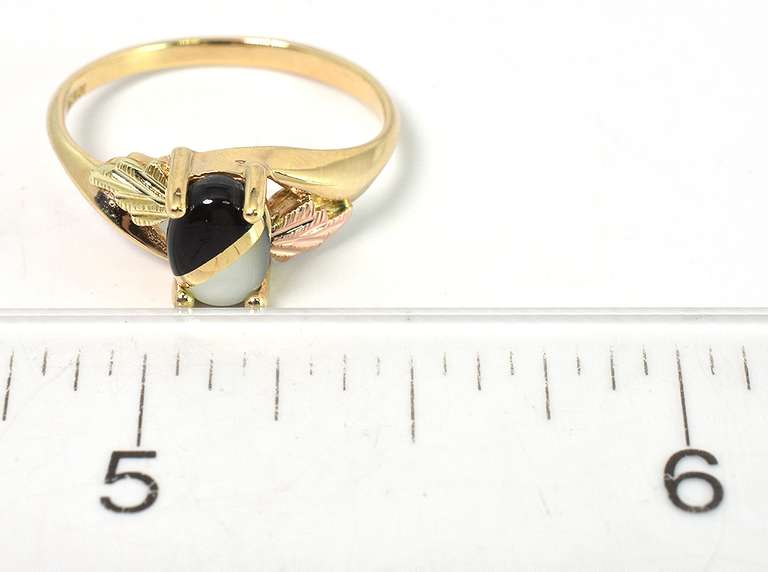 Edgy Mother-of-Pearl & Onyx Ring in Two-Tone Gold