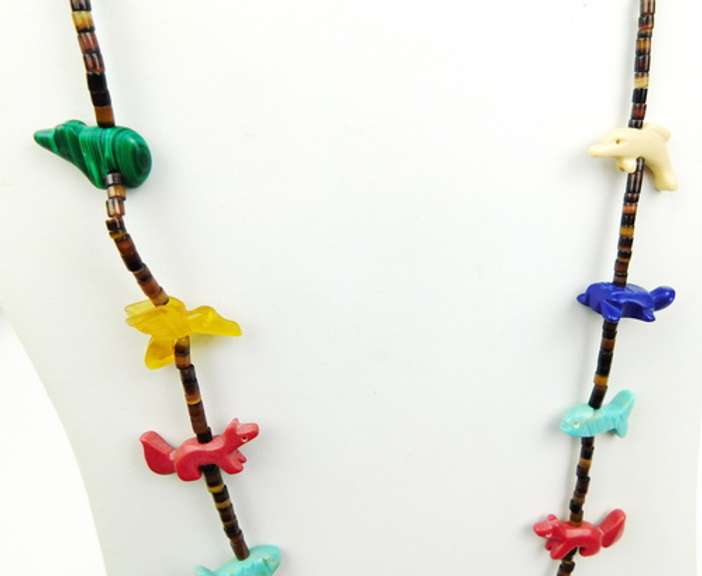 Vintage N.A. Indian Long Gemstone Fetish Necklace