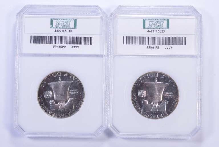 Lot (2) PR66 1960 & PR65 1961 Franklin Half Dollars - Graded PCI