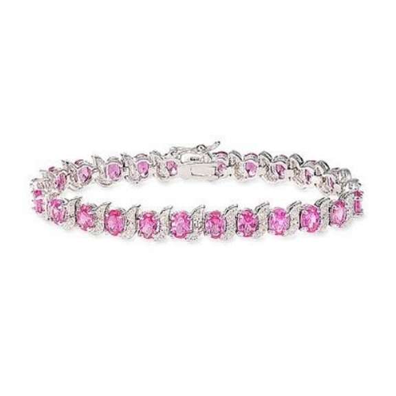 Sterling Silver Lab Created Pink Sapphire and Genuine Diamond Accent Bracelet