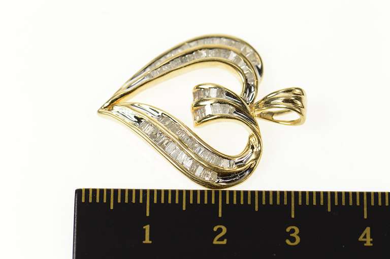 10K Yellow Gold Baguette Diamond Encrusted Classic Heart Pendant
