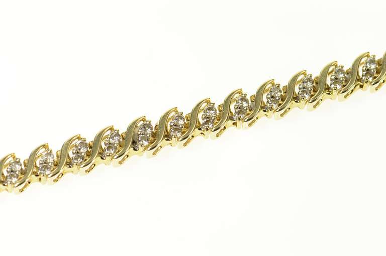 14K Yellow Gold 1.82 Ctw Wavy Diamond Cluster Classic Tennis Bracelet