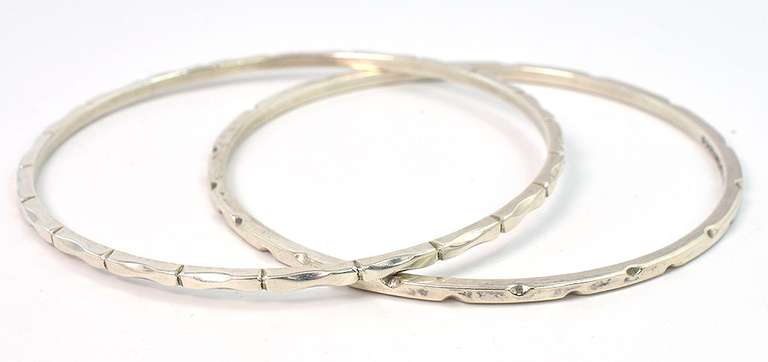 Beautiful Pair of Bamboo-Texture Bangles in Sterling Silver