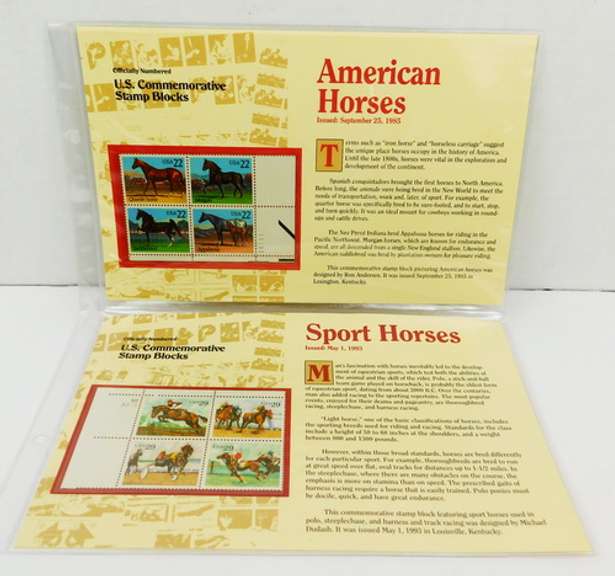 2 U.S. Commemorative Stamp Blocks - Horses