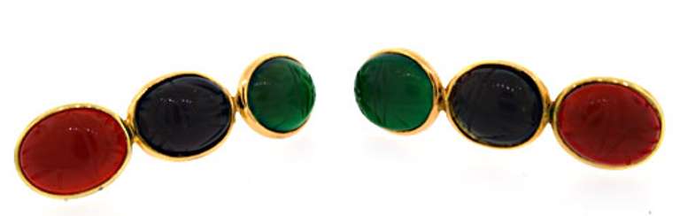 14kt Emerald, Tanzanite, and Garnet Drop Earrings