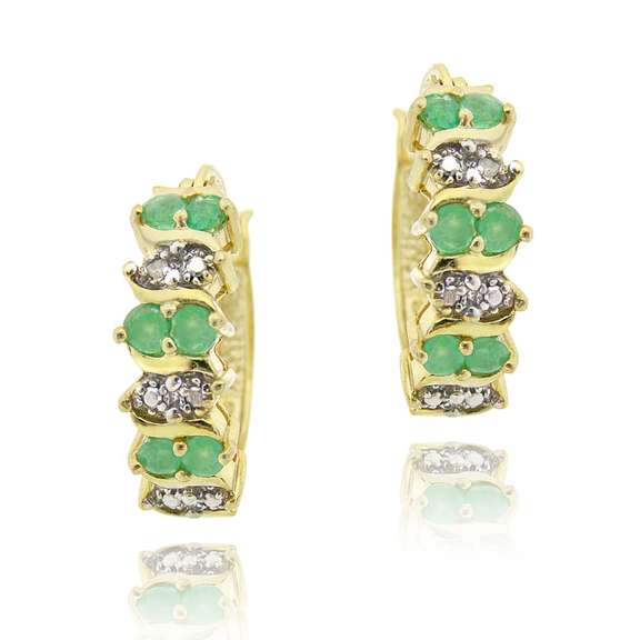 18K Gold over Sterling Silver Emerald & Diamond Accent Hoop Earrings