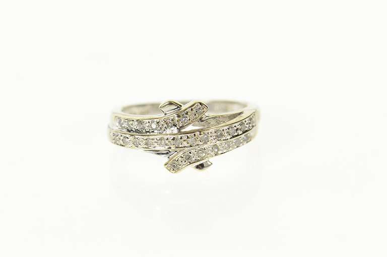 14K White Gold Wavy Tiered Diamond Bypass Statement Ring