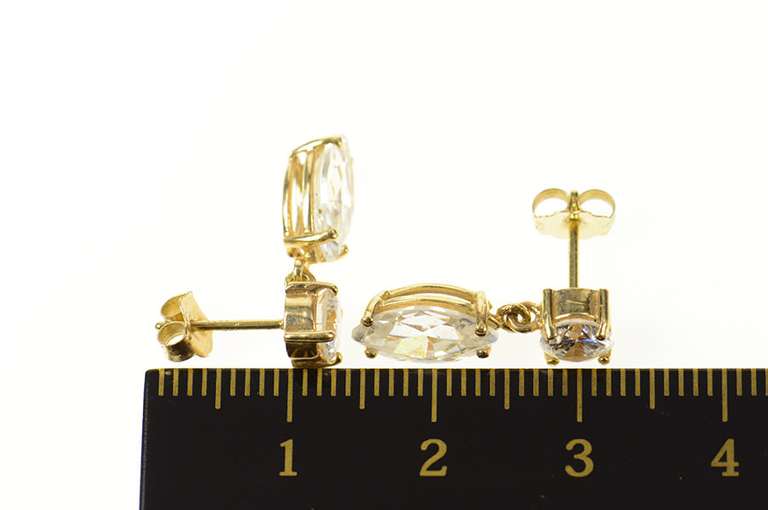 14K Yellow Gold Round Marquise Dangle Cubic Zirconia Earrings