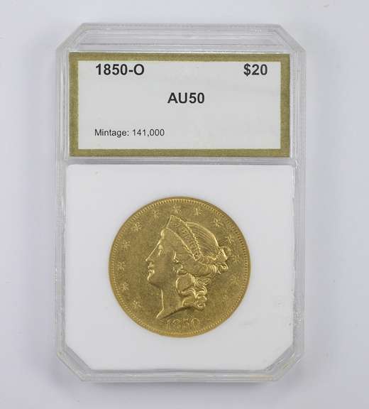 AU50 1850-O $20.00 Liberty Head Gold Double Eagle - Graded PCI