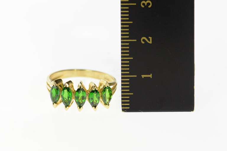 14K Yellow Gold Five Stone Green Tourmaline Statement Band Ring