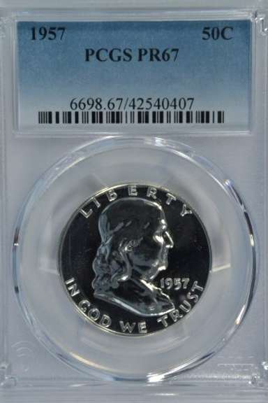 Superb Gem Proof 1957 Franklin Half Dollar. PCGS PR67