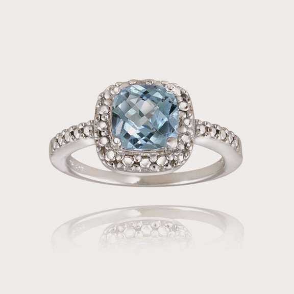 Sterling Silver Blue Topaz & Diamond Accent Square Ring