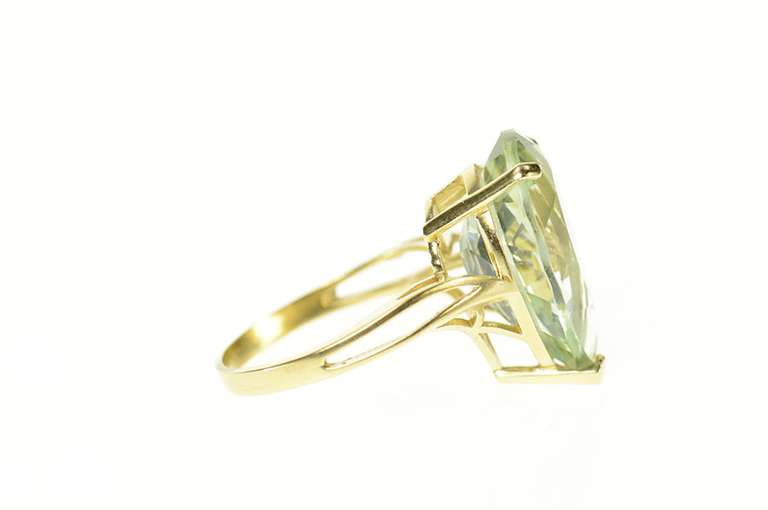 14K Yellow Gold 8.76 Ct Pear Prasiolite Solitaire Statement Ring