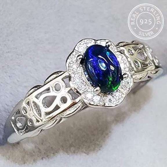 ETHIOPIAN BLACK OPAL & WHITE SAPPHIRE STERLING SILVER RING