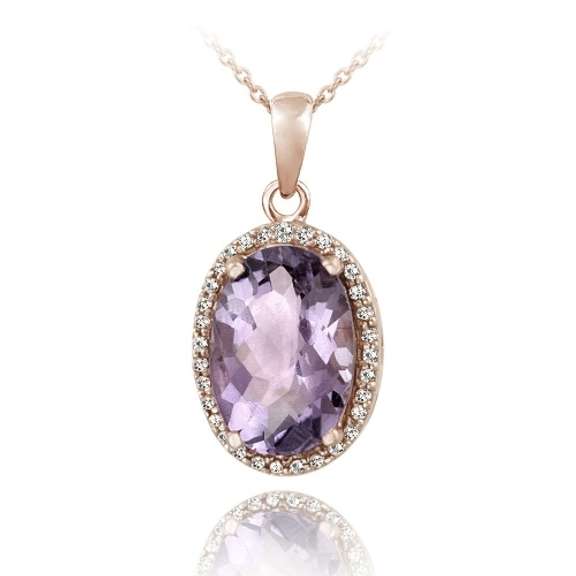 Rose Gold Tone over Silver 3ct Amethyst & White Topaz Oval Necklace