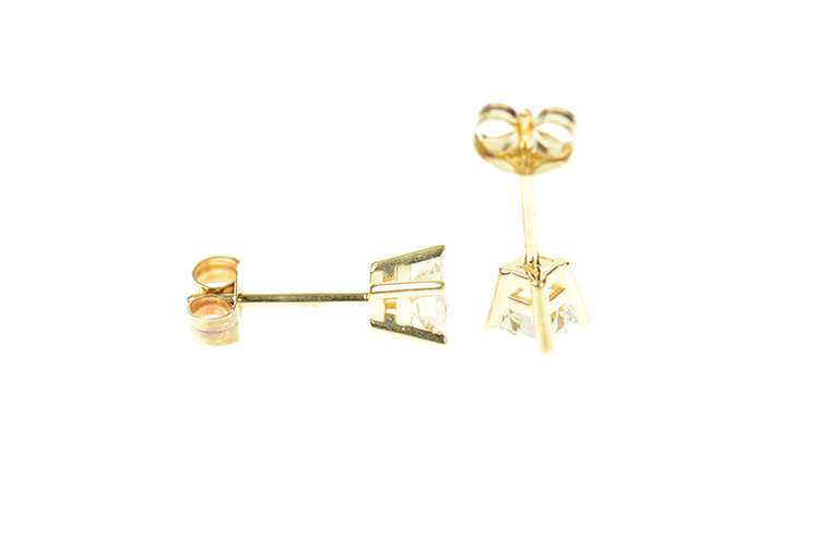 14K Yellow Gold 0.40 Ctw Princess Diamond Solitaire Stud Earrings