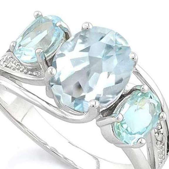 AQUAMARINE & 1 1/5 CT BABY SWISS BLUE TOPAZ STERLING SILVER RING