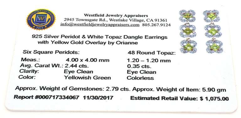 Sparkling Peridot & Topaz Dangle Earrings in Vermeil