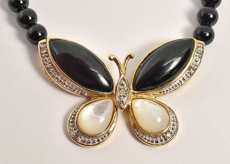 Butterfly Mother of Pearl & Onyx Necklace
