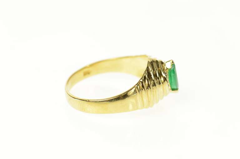 18K Yellow Gold Marquise Emerald Diamond Accent Grooved Ring