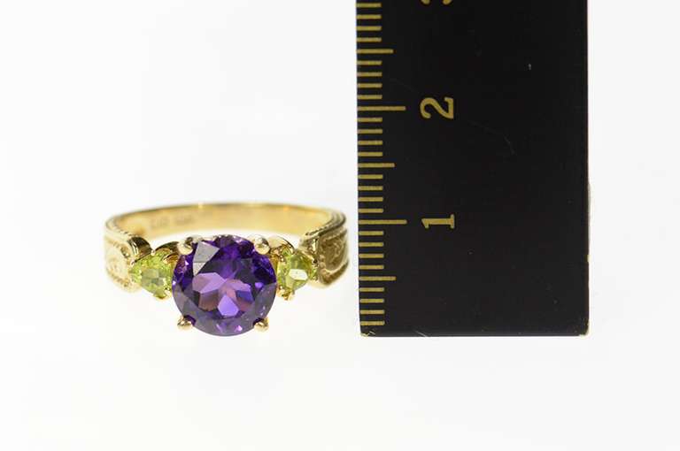 10K Yellow Gold Amethyst Peridot Ornate Scroll Design Ring