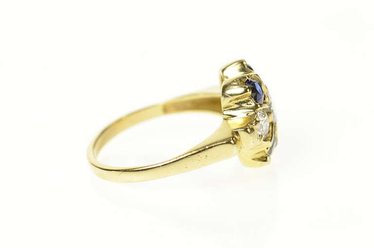 14K Yellow Gold 0.97 Ctw 1940's Diamond Sapphire Cocktail Ring