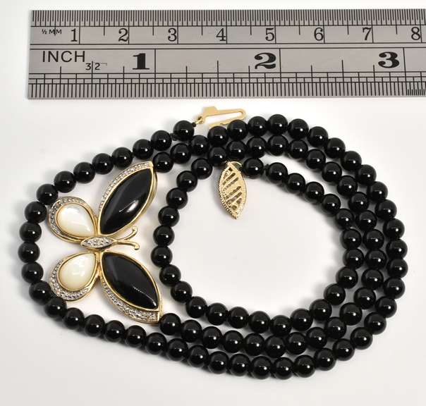 Butterfly Mother of Pearl & Onyx Necklace