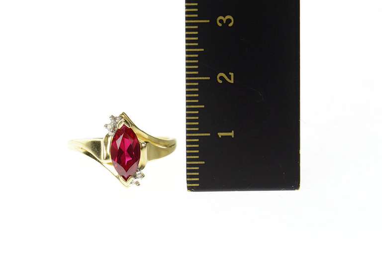 10K Yellow Gold Marquise Syn. Ruby Diamond Statement Ring