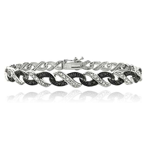1/2ct Black & White Diamond Infinity Silver Tone Bracelet