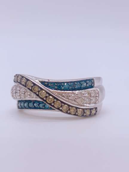14kt Gold Blue & White Diamond Cocktail Band Ring
