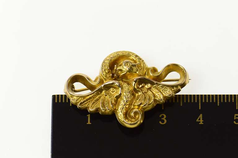 10K Yellow Gold Ornate Stylized Dragon Elaborate Pin/Brooch