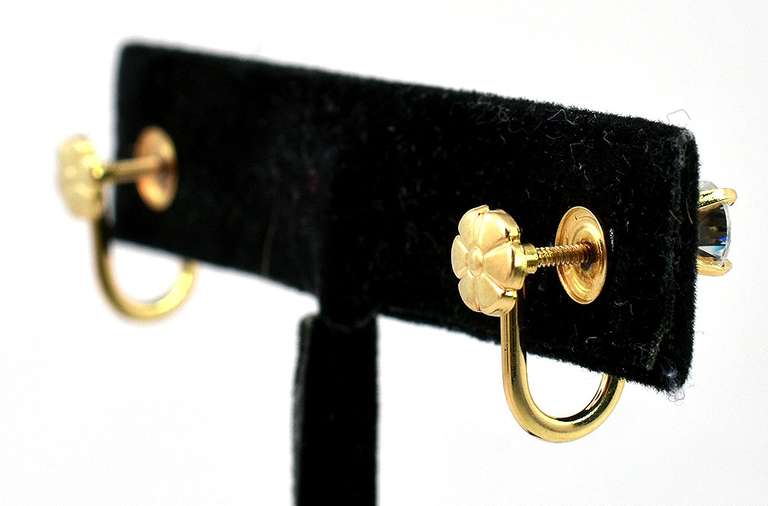 Elegant CZ Screw-Back Earrings in 14KT Yellow Gold